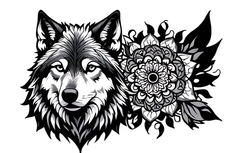 mandala wolf silhouette tattoo design idea