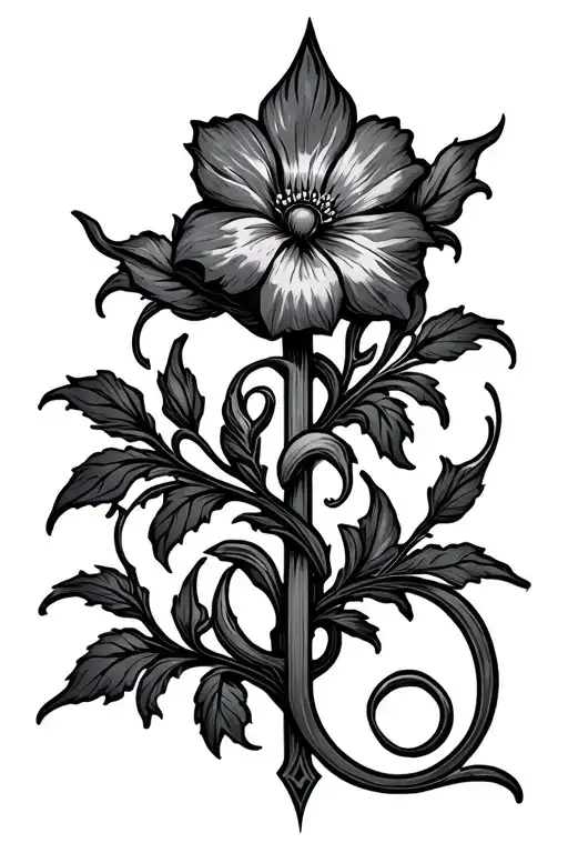 Long flower vine  that form the norse protection rune and anorher flower vine forms unconditional love symbol  tattoo design idea