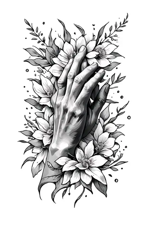 Philippians 4:6-7 NLT formed as prayer hands tattoo design idea