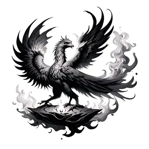 Phoenix rising with candle light with smoke forming the shape tattoo design idea