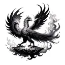 Phoenix rising with candle light with smoke forming the shape tattoo design idea