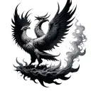 Phoenix rising with candle light with smoke forming the shape tattoo design idea