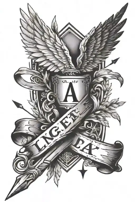Five arrows going down forearm on the bottom arrow put angel wings and on the bottom put the letters LPA  tattoo design idea