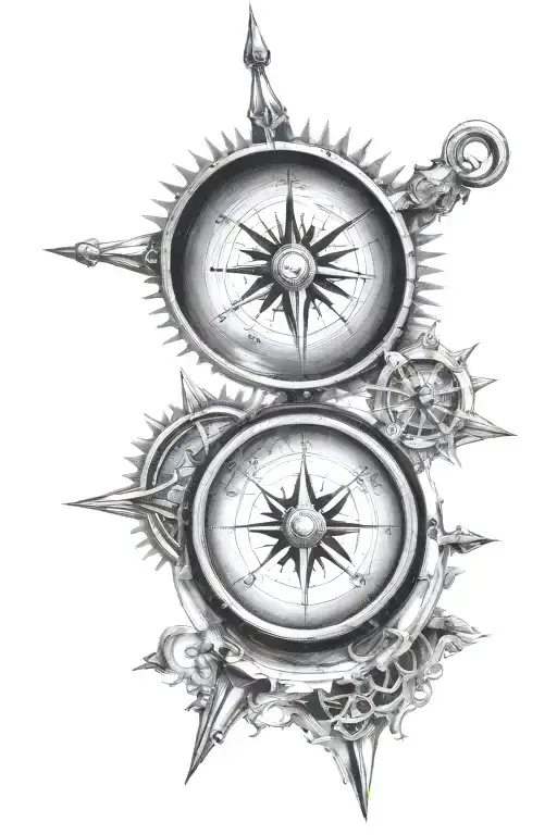 mariners compass with globe inside tattoo design idea