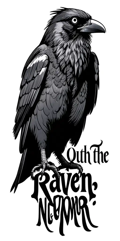 "Quoth the raven, nevermore" raven standing tattoo design idea