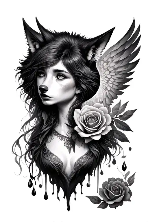 wolf rose moon heart fire tear drop girl fenix bird tattoo design idea