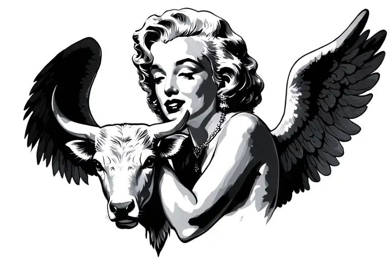 Marilyn Monroe Angel Watching over Taurus tattoo design idea