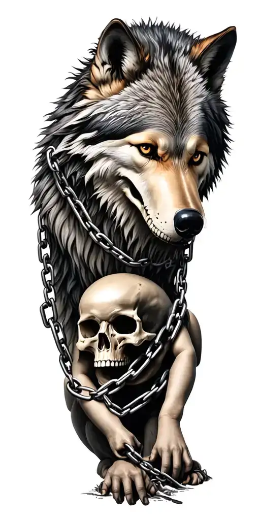 skull baby chained huge wolf tattoo design idea
