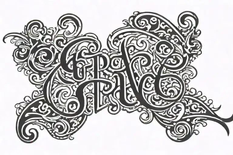 The word "Grace" written in a gangster- cursive font with a touch of caligraphy.  tattoo design idea