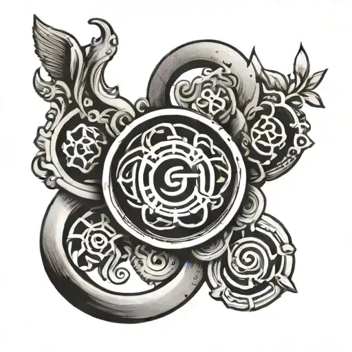 A minimalist tattoo of a ring with subtle symbols of ego, morals, and stoicism hidden within the design tattoo design idea