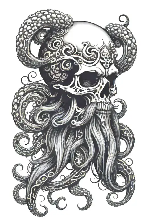 skull with octopus tentacles in the shape of a large beard tattoo design idea
