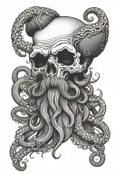 skull with octopus tentacles in the shape of a large beard tattoo design idea