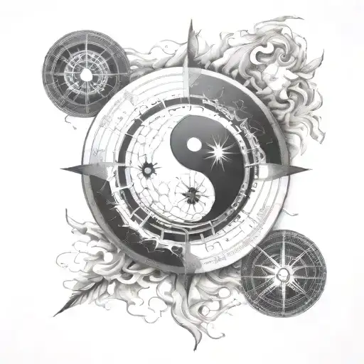 yin yang compass tattoo design idea