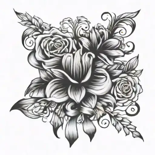BPD awareness ribbon and bouquet tattoo design idea