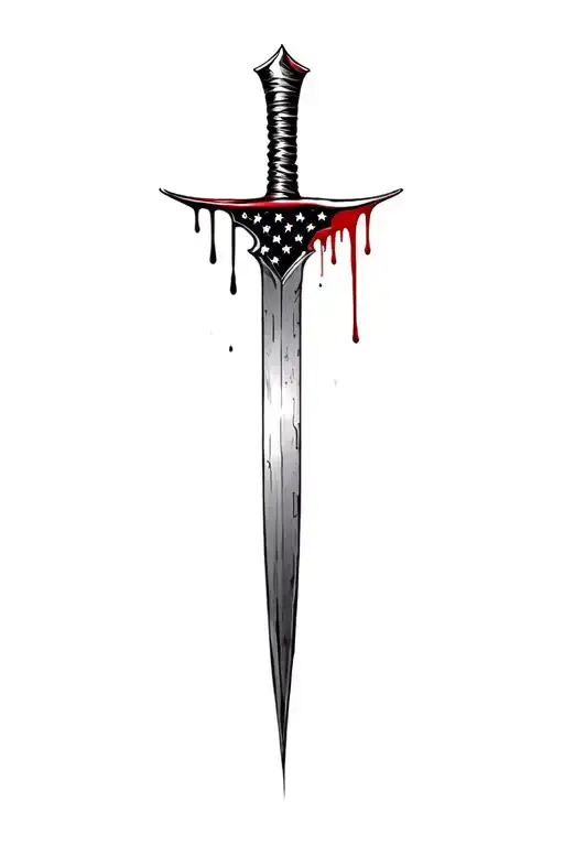 blood dripping and usa flag and sharp long blade tattoo design idea