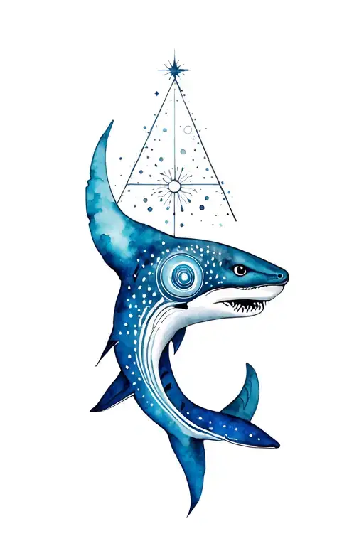 Lemurian starseed tattoo with spiral, whale shark markings, Pleiadian star cluster, triangle with third eye" tattoo design idea