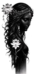  ancient goddess with a lotus flower at the heart.  The light ephemeral and minimal ink. Susan seddon's art inspired tattoo design idea