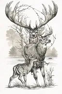 Bow hunting deer and duck hunting scene tattoo design idea