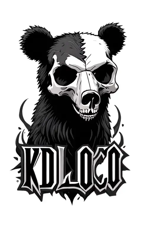 I need the words "KDLOCO" infused with half of the grizzley bear skull tattoo design idea