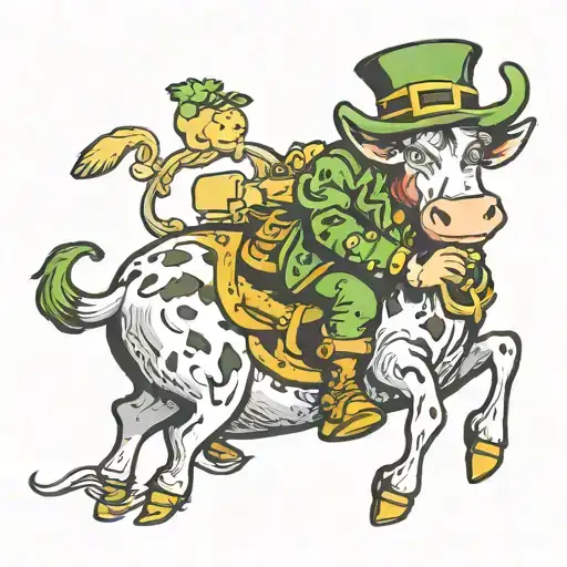 leprechaun sitting on a cow tattoo design idea