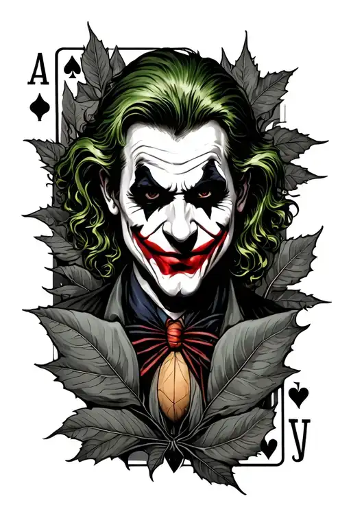 joker, cards,spider, leafs tattoo design idea