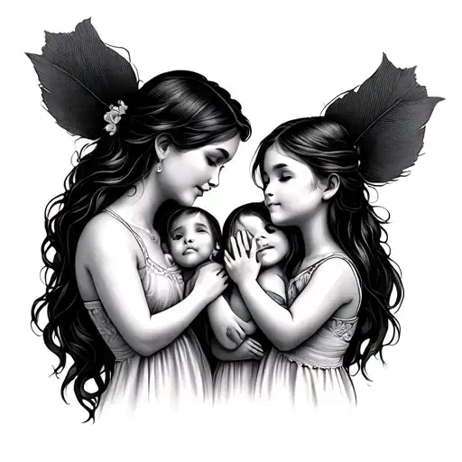 Mother And 2 Daughters tattoo design idea