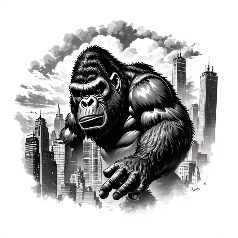 King Kong skyline victory tattoo design idea