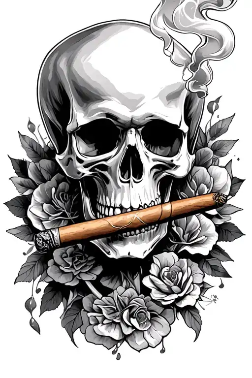 memento mori with a skull smoking a cigar tattoo design idea