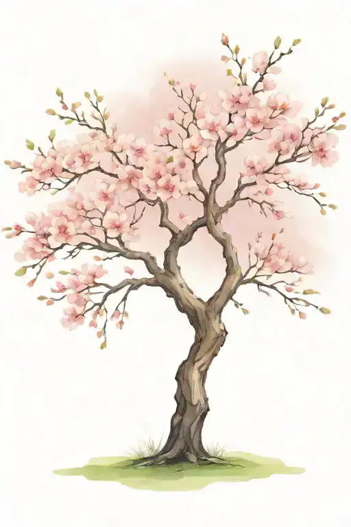 cherry blossom tree with long outstretching  branches with detailed flowers  tattoo design idea