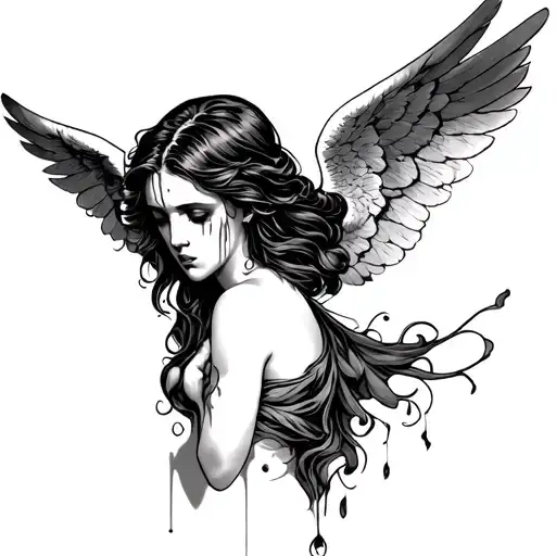 crying angel woman tattoo design idea