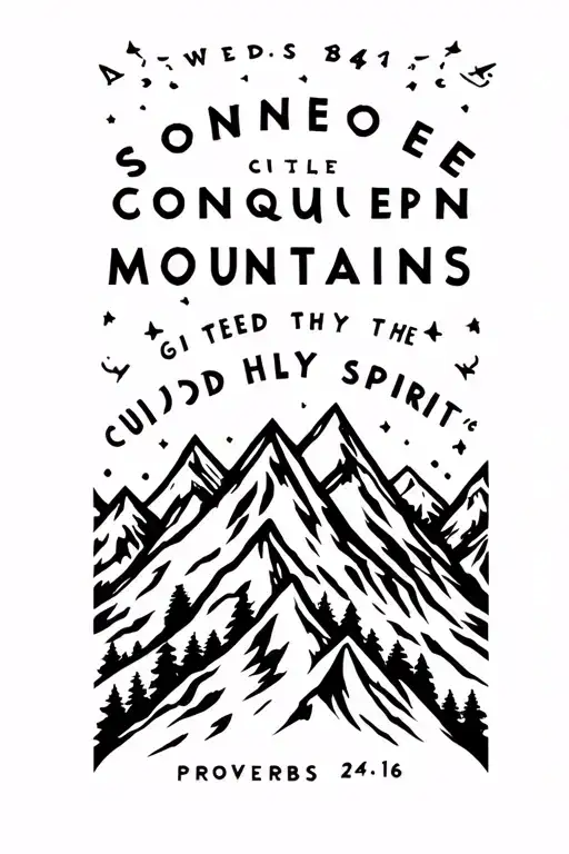 "Proverbs 24:16" someone conquering mountains guided by the holy spirit tattoo design idea