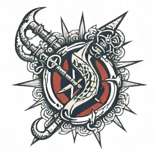 shivas trident with red stone and RED POWER DRUM    tattoo design idea