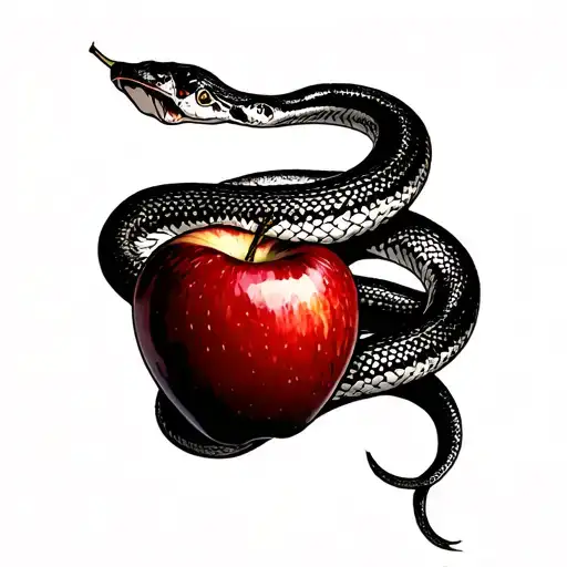 big busted Eve eating apple with snake intertwined tattoo design idea