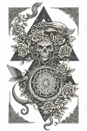 tree snake one pyramid black eagle waterfalls eyeball wheelchair sun, moon ,whale,dragonemersing,grimreaper skull roses  tattoo design idea