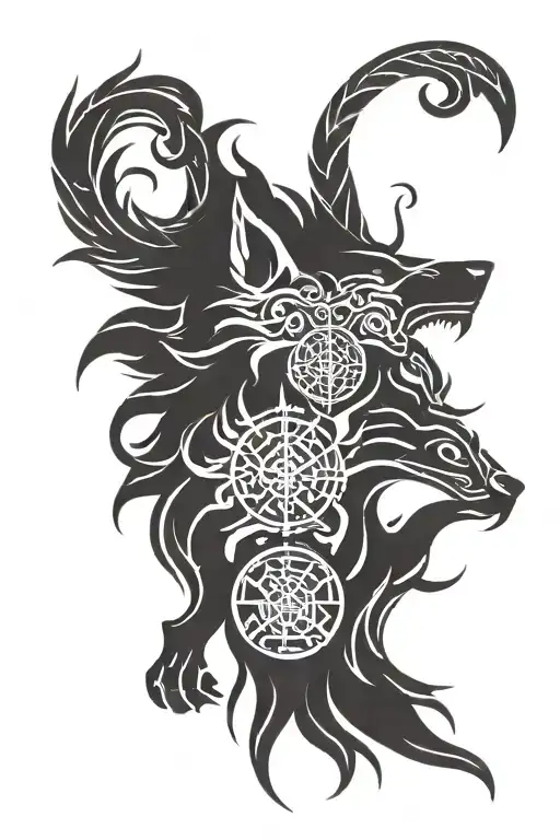 Fenrir with vegvisir symbol tattoo design idea