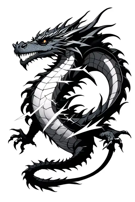 dragon wrapped with lightning bolts tattoo design idea