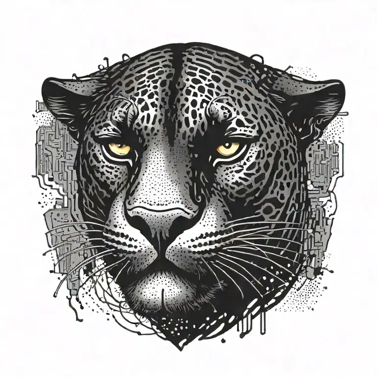 Panther cyberpunk with blood tattoo design idea