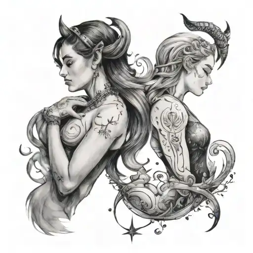 sisters, Capricorn constellation merging with 2 Aries  tattoo design idea
