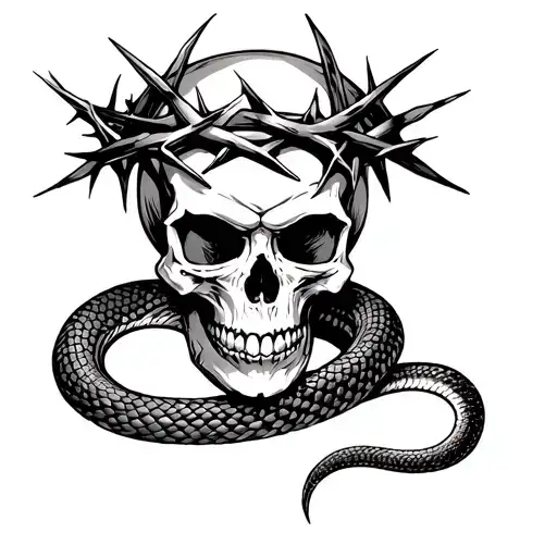 skull snake crown of thorns tattoo design idea