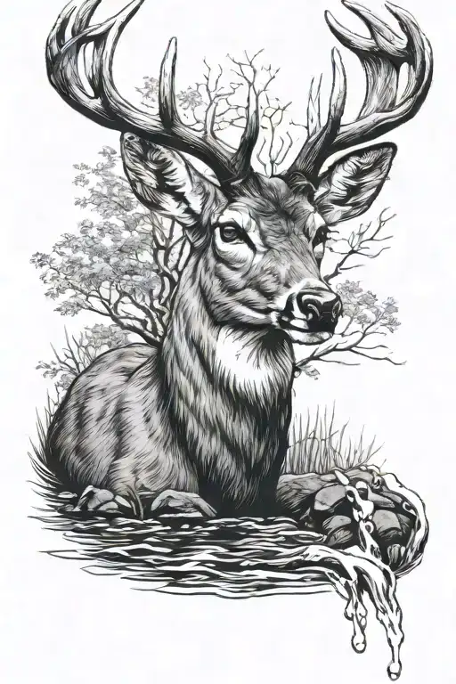 forearm tattoo of deer drinking from stream flowing down from my bicep  tattoo design idea