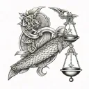 libra scales with pisces fish tattoo design idea
