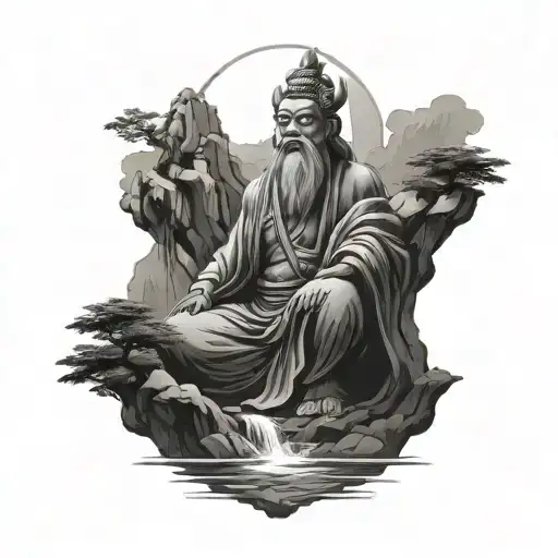vietnamese god of the mountain with a mountain range tattoo design idea