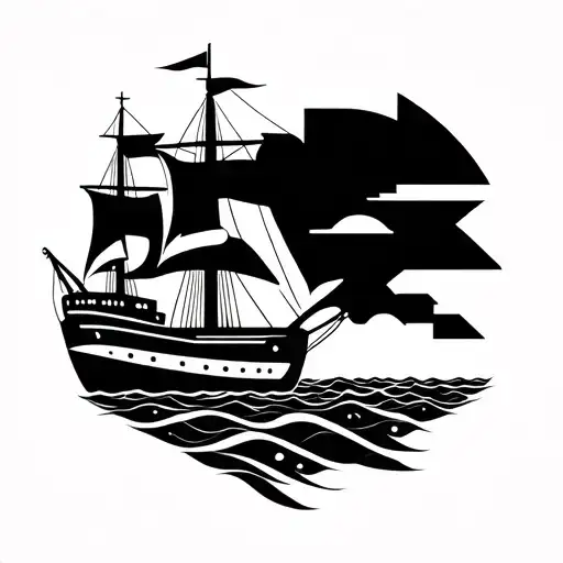 Klabautermann with ship, friendly tattoo design idea
