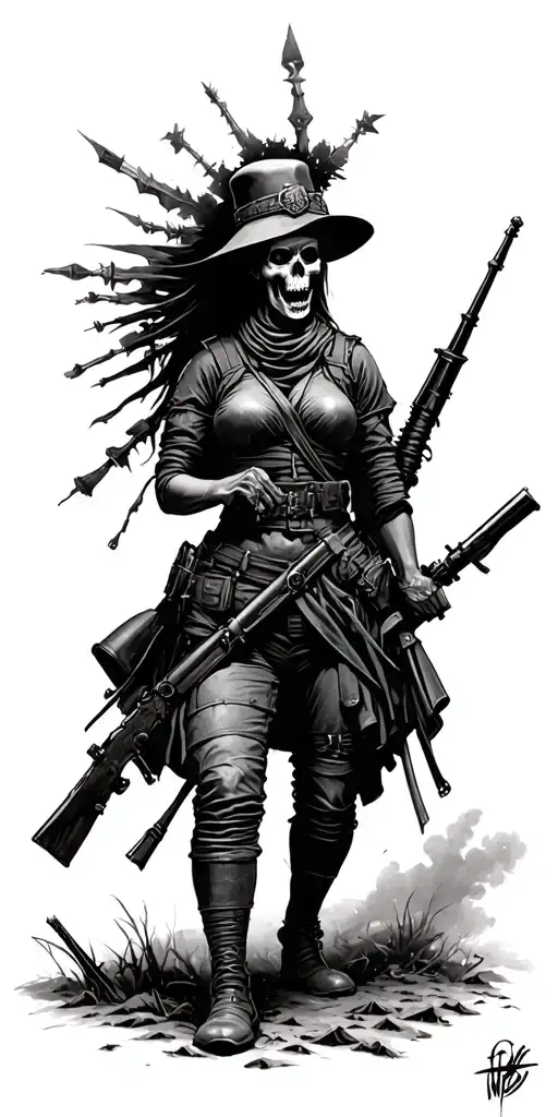 Dead Infantry Queen of Battle scene World War II tattoo design idea