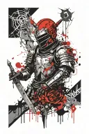 A knight with a broken halo at the gates of hell portrayed tattoo design idea