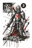 A knight with a broken halo at the gates of hell portrayed tattoo design idea