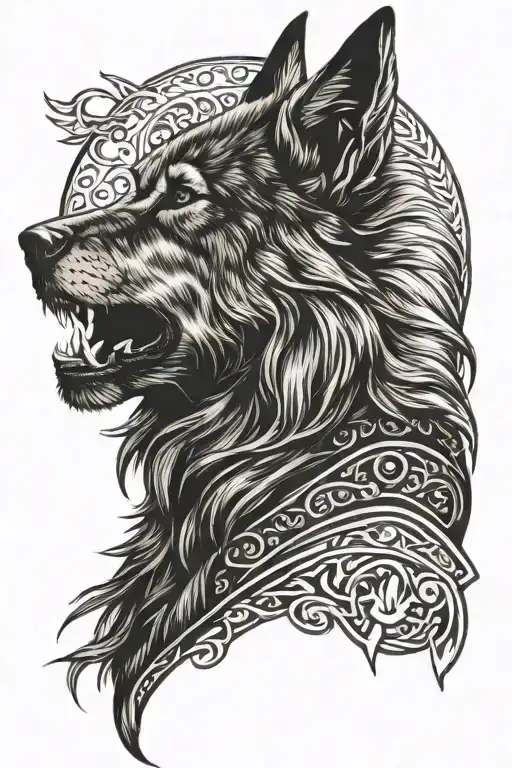 Viking wolf howling tattoo design idea