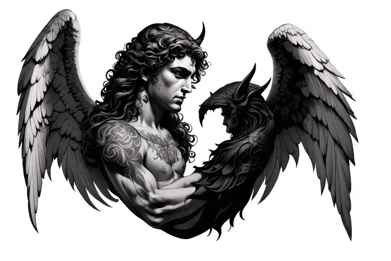 Angel vs devil chest tattoo tattoo design idea