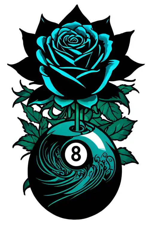 the word 'Tonz' and a Star and 8 ball transforming into a rose tattoo design idea