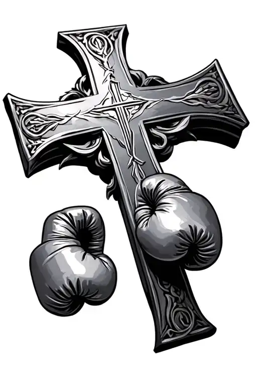 religious cross made out of metal with boxing gloves tattoo design idea